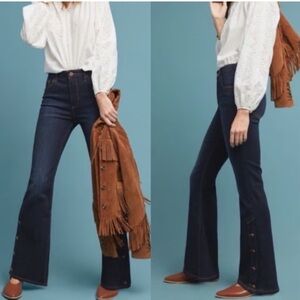 Anthropologie Pilcro High Rise Flare Bootcut Jeans Button Hem Dark Wash Size 27